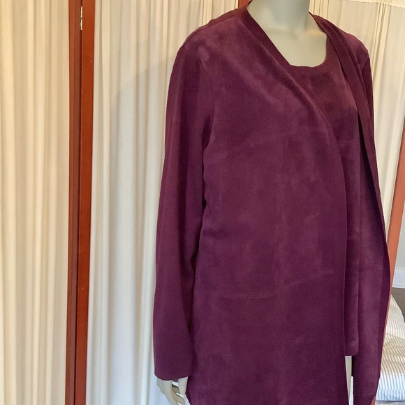 Calvin Klein Women's Knit & Faux Suede Open Cardigan & Matching Shell Purple 2X - Picture 3 of 11